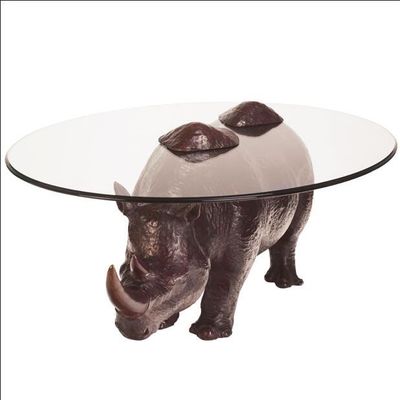Esculturas al aire libre animales de la yarda de la tabla de té de la resina de la escultura de la tabla del metal del rinoceronte
